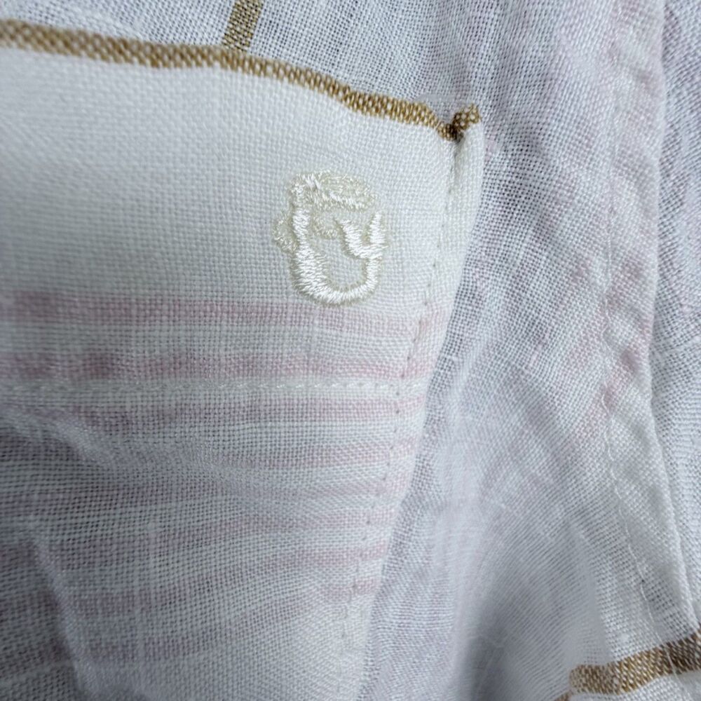 spartina 449 linen striped pocket coastal quiet luxury cream, pink women's top m - Picture 9 of 9